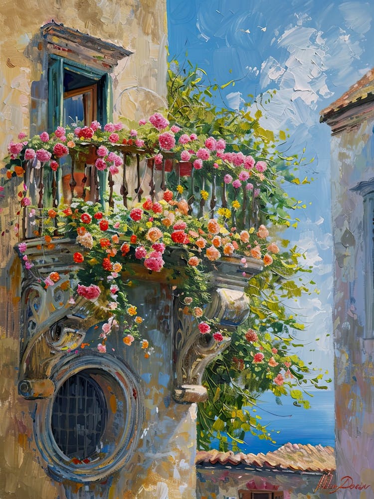 Balcony View Painting In Amalfi 2