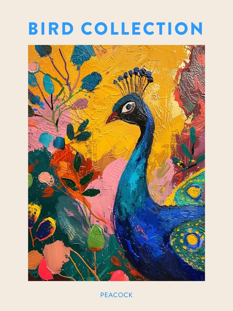 Peacock Mustard Textured Brushstroke Painting Poster