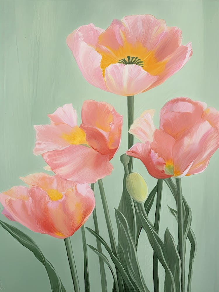 Bunch Of Tulips Flowers Acrylic Painting In Pastel Colours 10