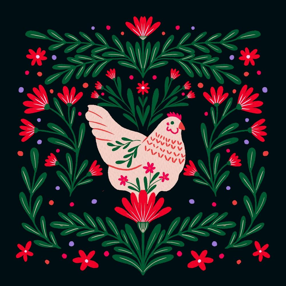 Blooming Chicken Green And Red