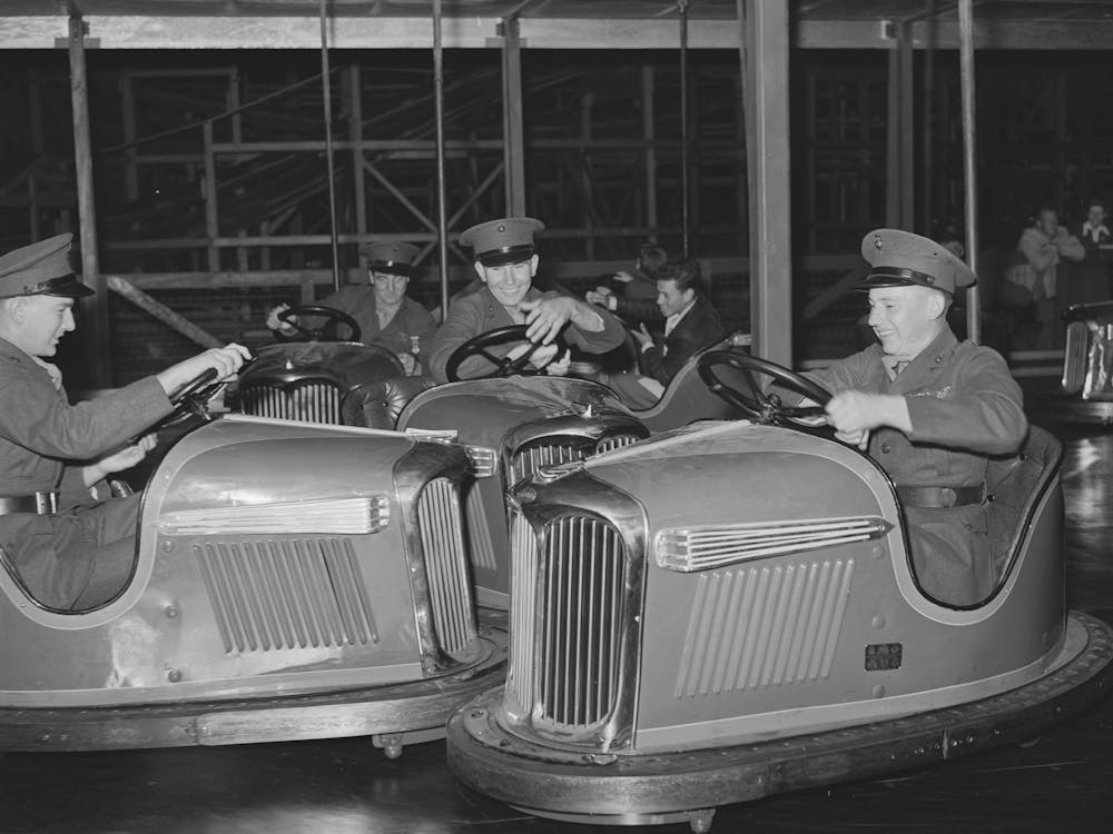 Marines Riding The Electric Automobile At Mission Beach Amusement Center,San Diego, California By Russell Lee