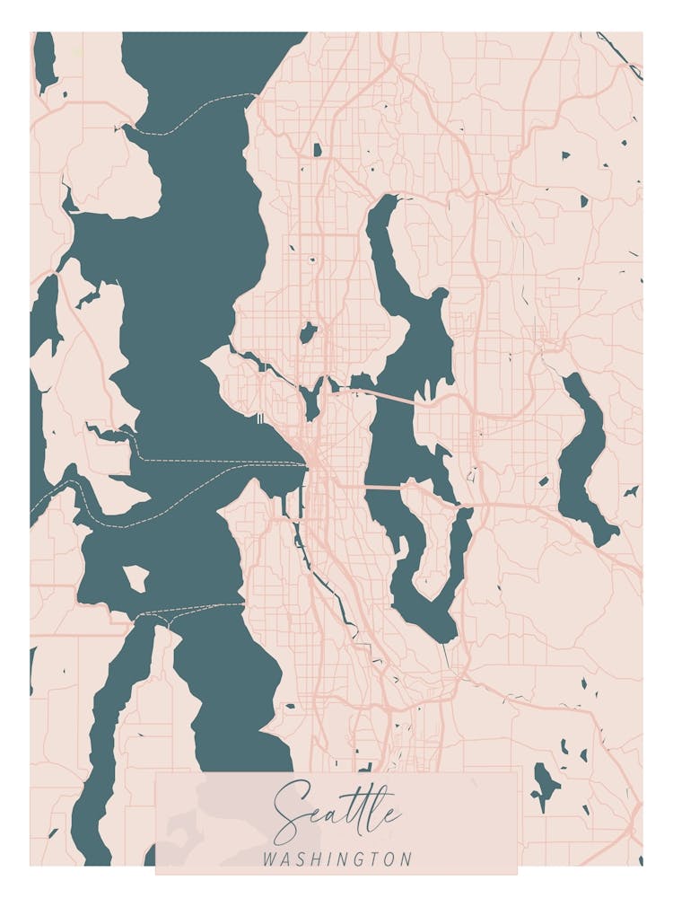 Seattle Washington Pink and Blue Cute Script Street Map 1