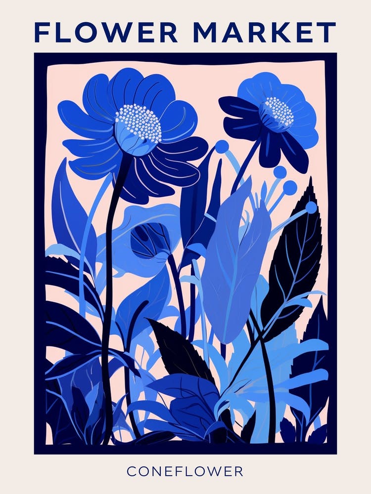 Blue Flower Market Poster Coneflower Market Poster 2