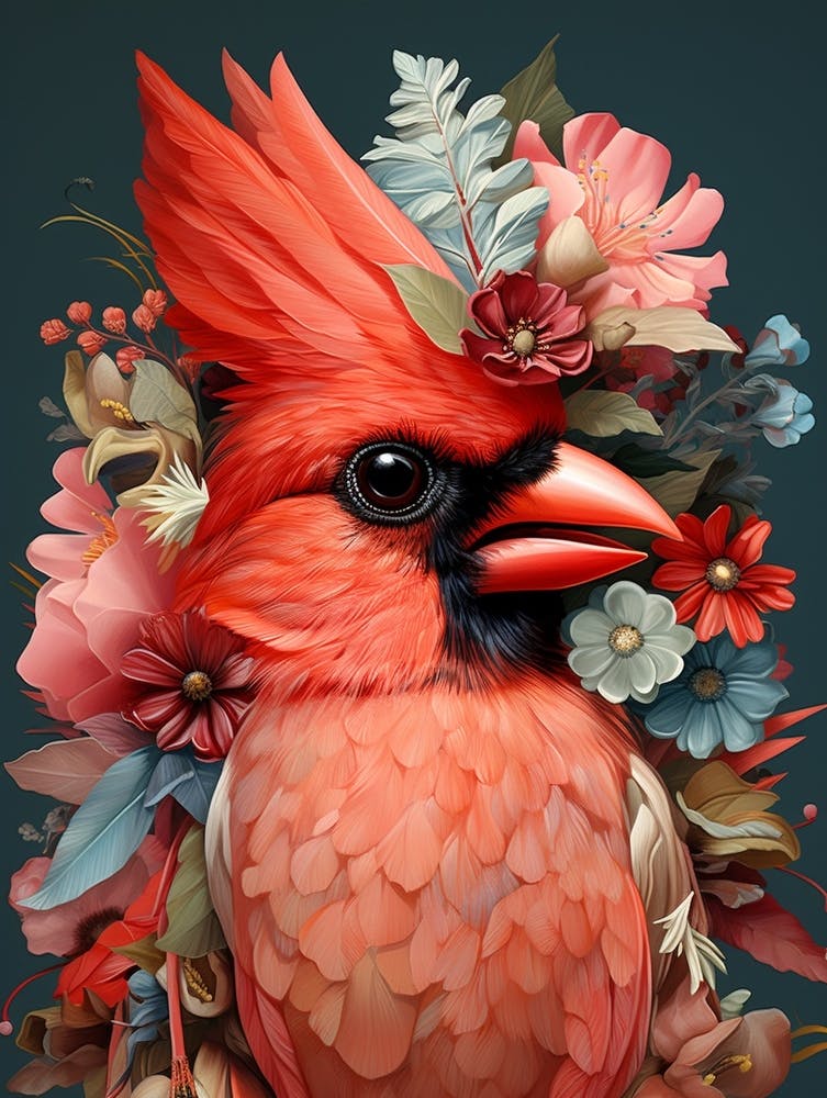 Bird With A Flower Crown Northern Cardinal 3