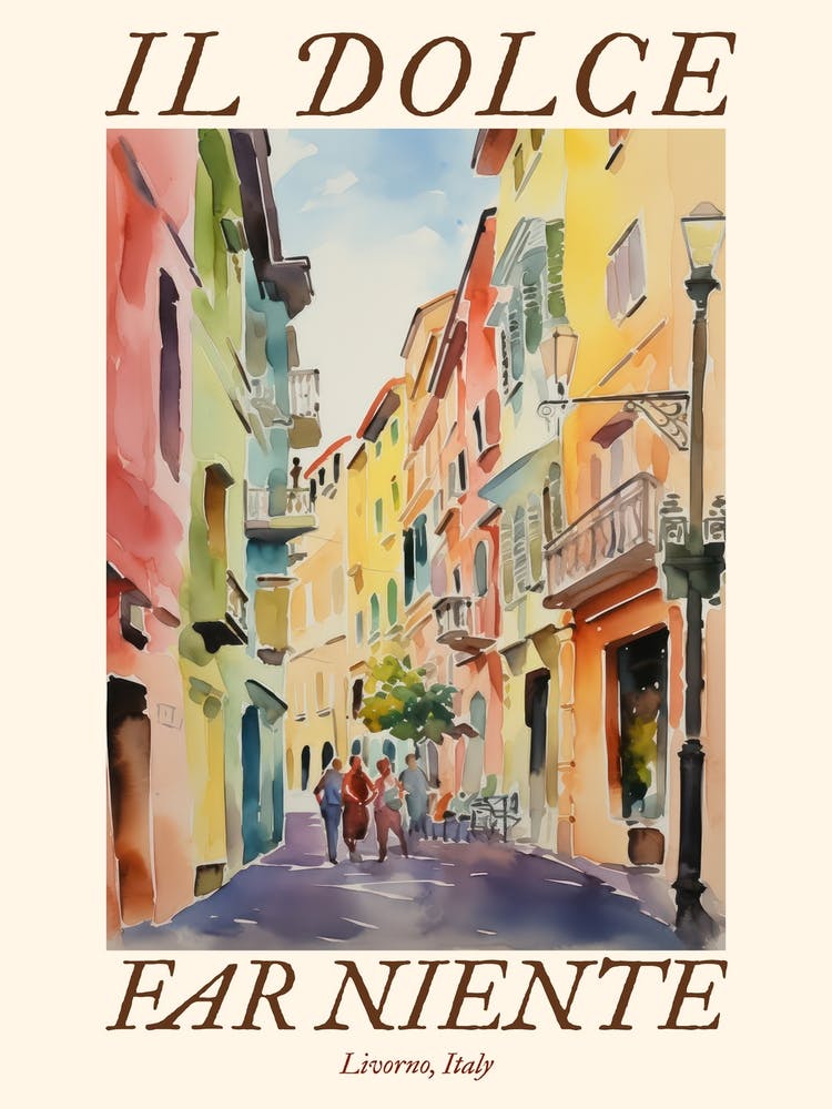 Il Dolce Far Niente Livorno, Italy Watercolour Streets 2 Poster