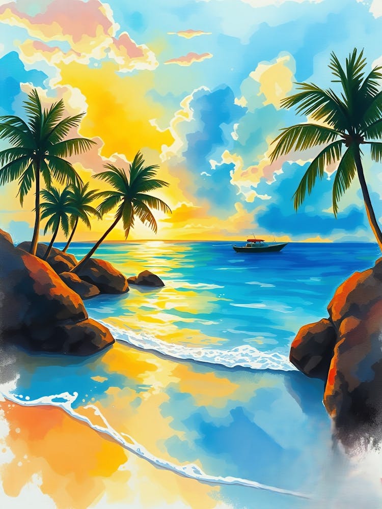 Watercolor Of A Tropical Beach
