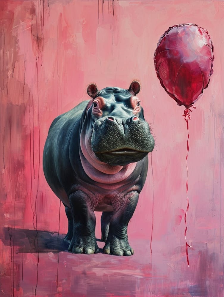 Cute Hippopotamus 1 With Balloon
