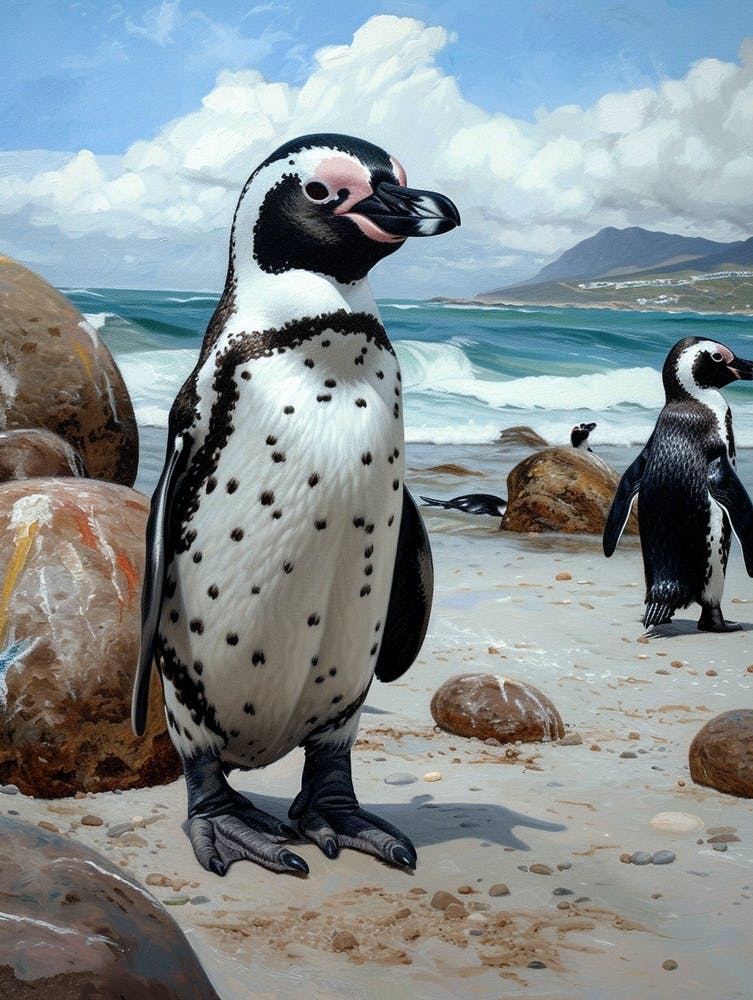 African Penguin Boulders Beach Simons Town Oil Painting 3