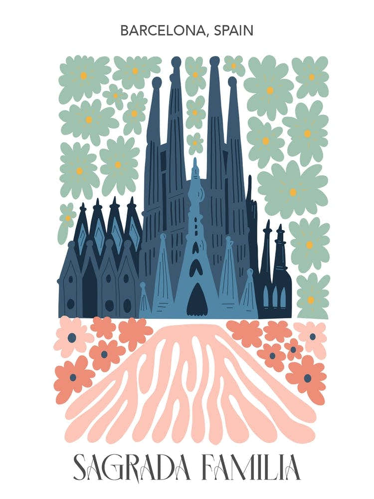 La Sagrada Familia   Barcelona, Spain, Travel Poster In Cute Illustration