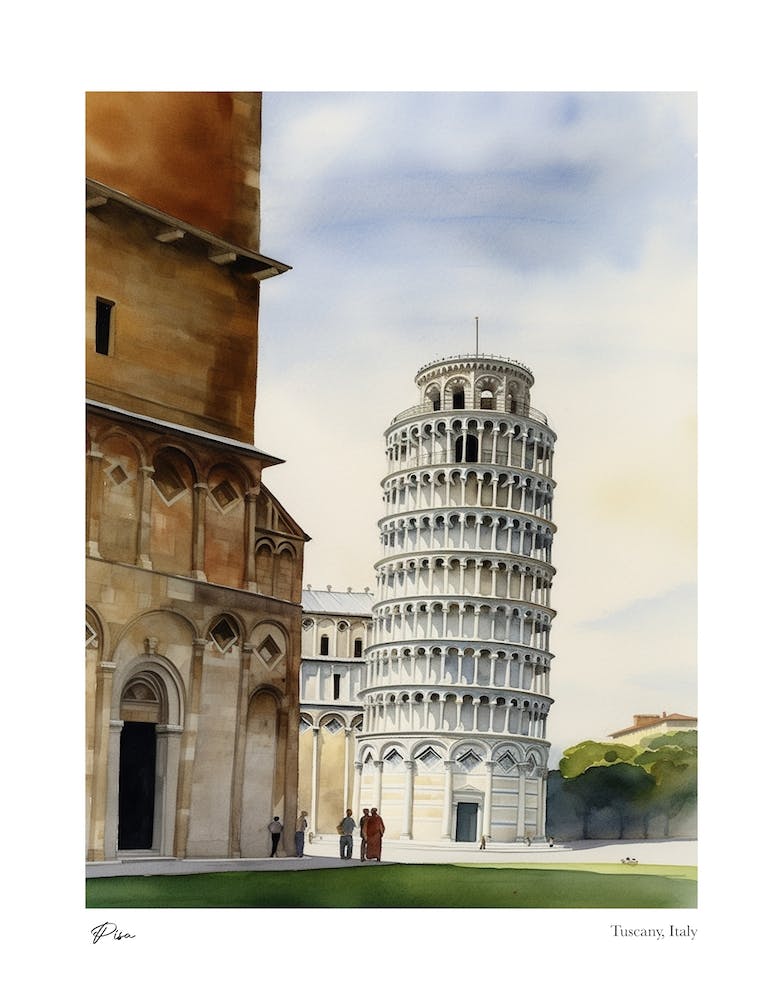 Pisa, Tuscany, Italy 4 Watercolour Travel Poster
