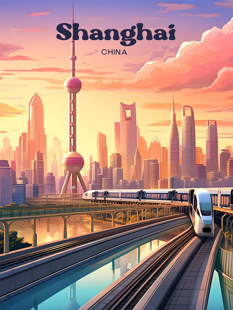 Shanghai China Cityscape Modern Travel Illustration