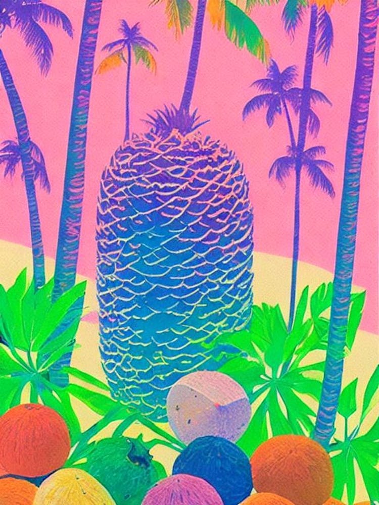 Coconut 1 Risograph Retro Poster Fruit