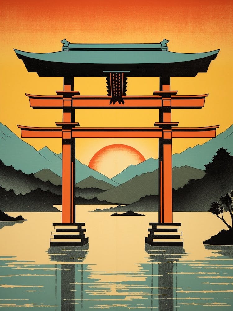 Itsukushima Shrine, Japan Vintage Travel Art 4