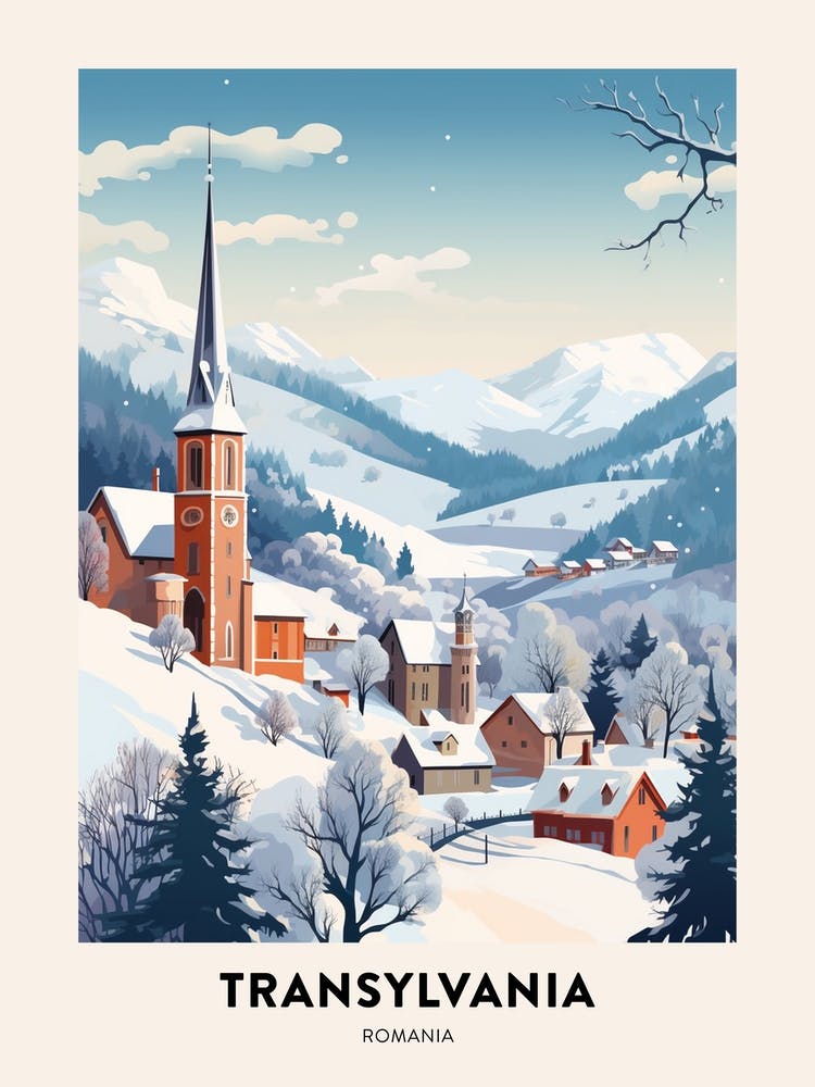 Vintage Winter Reiseposter Transsilvanien Rumänien 3