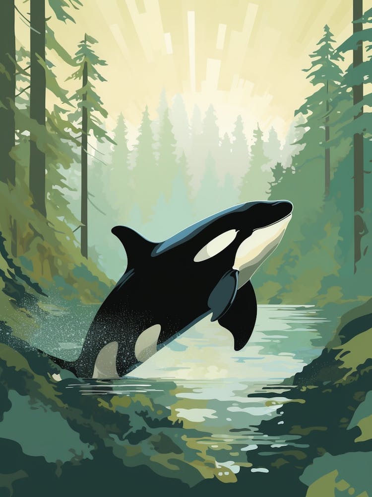 Orca Wal Grüne Grafikdesign Zeichnung
