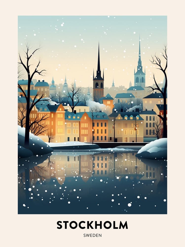 Winter Night  Travel Poster Stockholm Sweden 4
