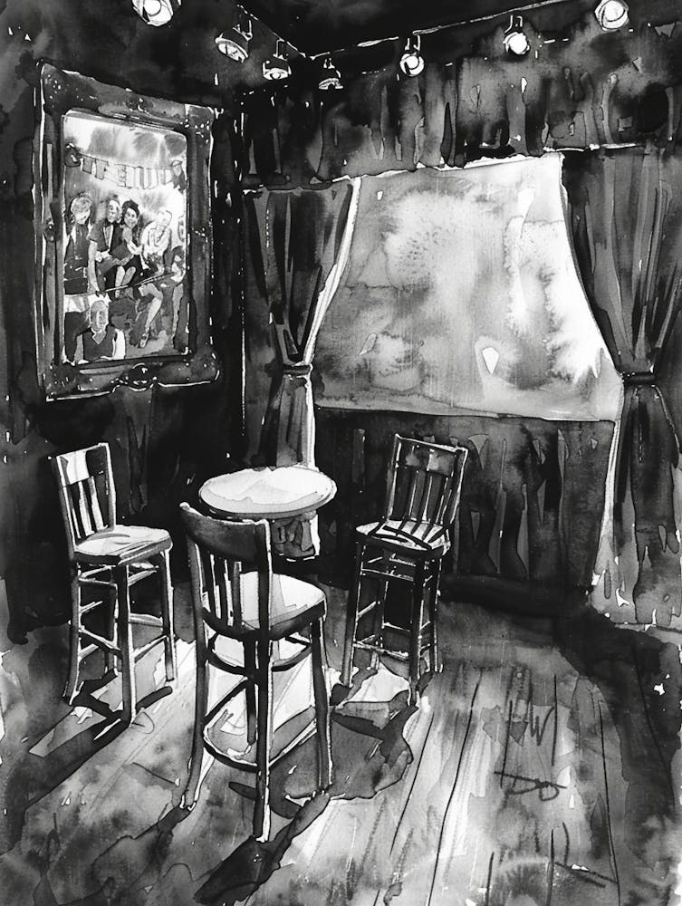Comedy Club Austin Texas Black And White Watercolour 1