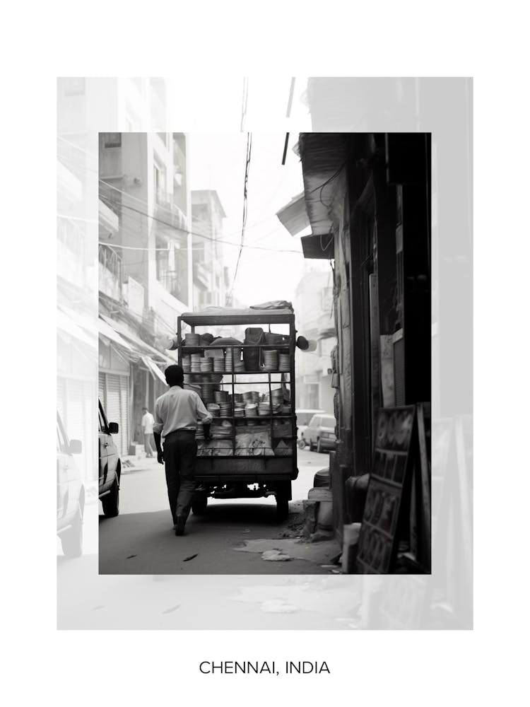 Poster Of Chennai, India, Black And White Old Photo 4