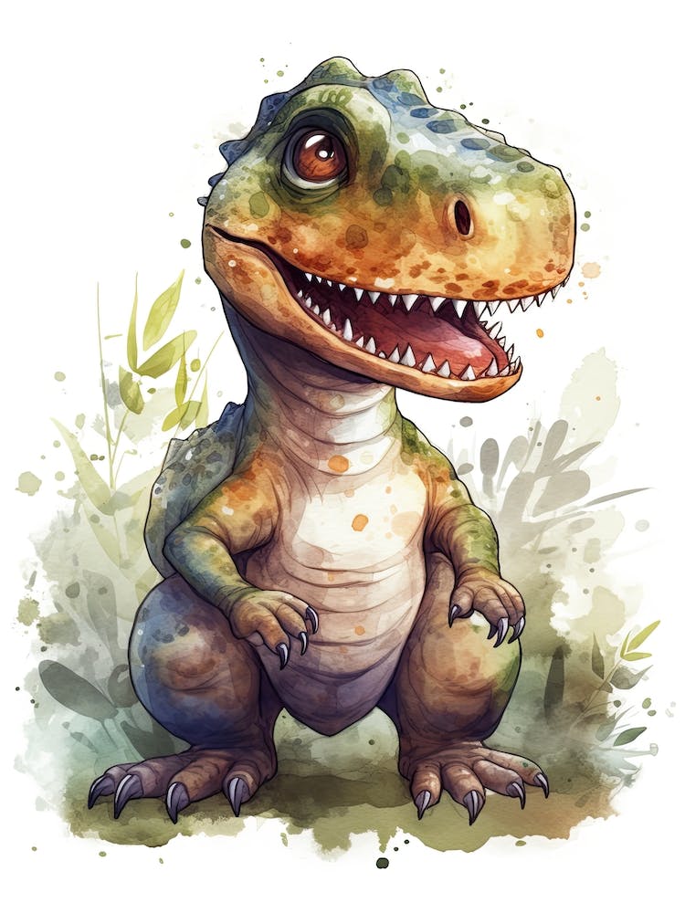 T Rex Cute Dinosaur Watercolour 3