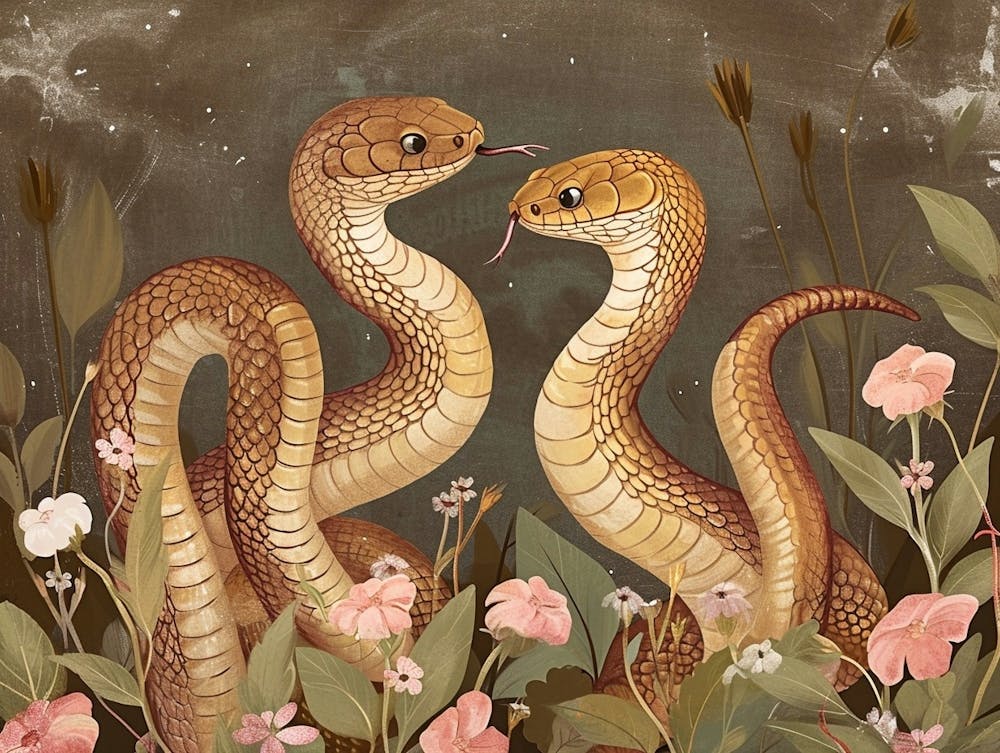 Floral Animal Illustration Cobra 2