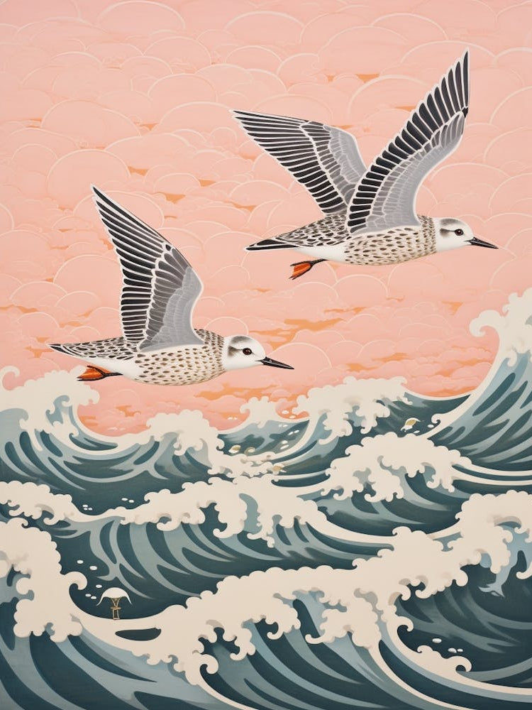 Vintage Japanese Inspired Bird Print Grey Plover 3
