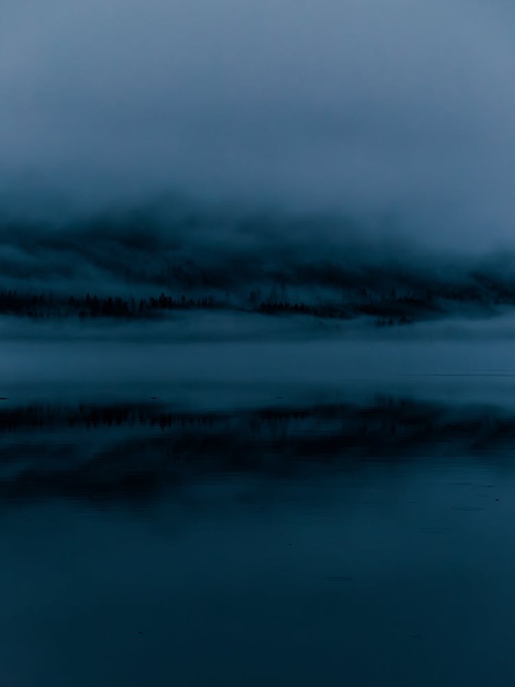 Dark Blue Lake Reflection