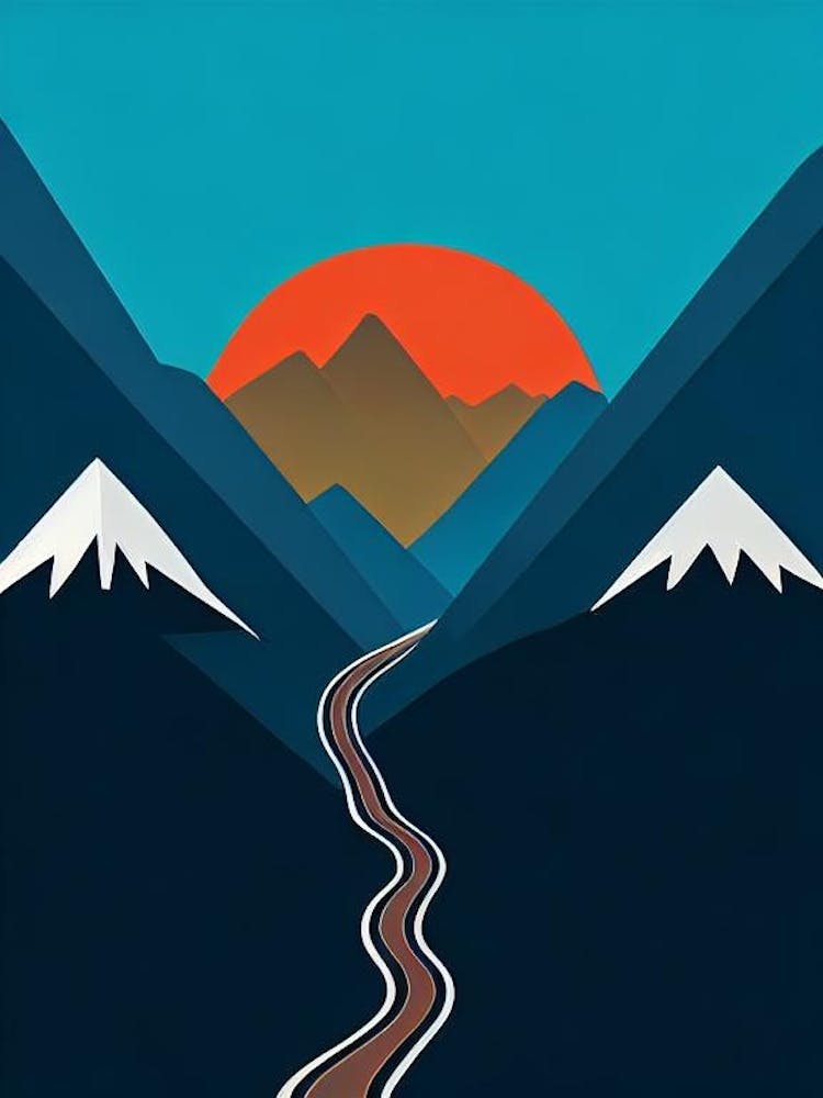 Mount Hutt, New Zealand Modern Illustration Skiing Poster