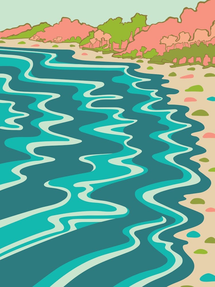 COASTLINE Coastal Beach Retro Ocean Shoreline in Turquoise Teal Blush Orange