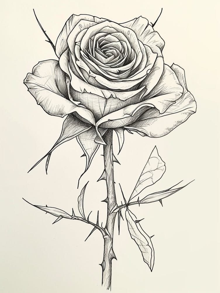 Englische Rose Schwarz-Weiß-Strichzeichnung 33