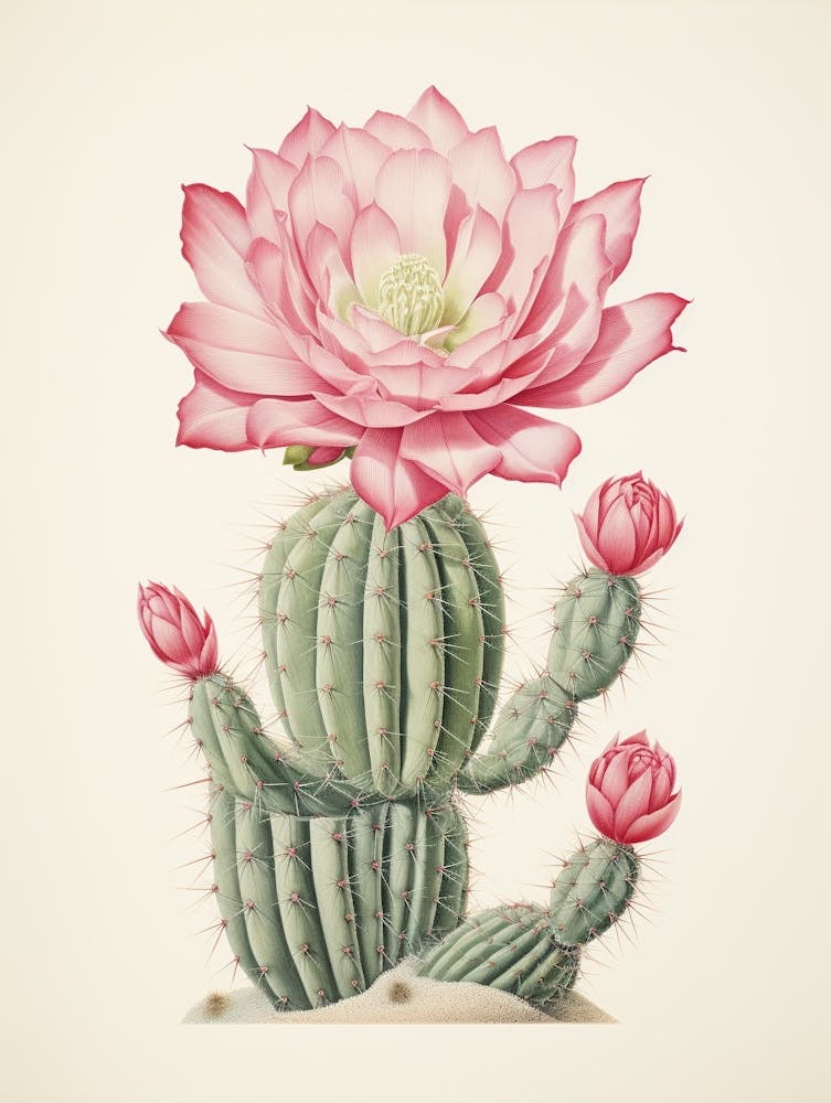 Vintage Cactus Illustration Acanthocalycium Cactus 3