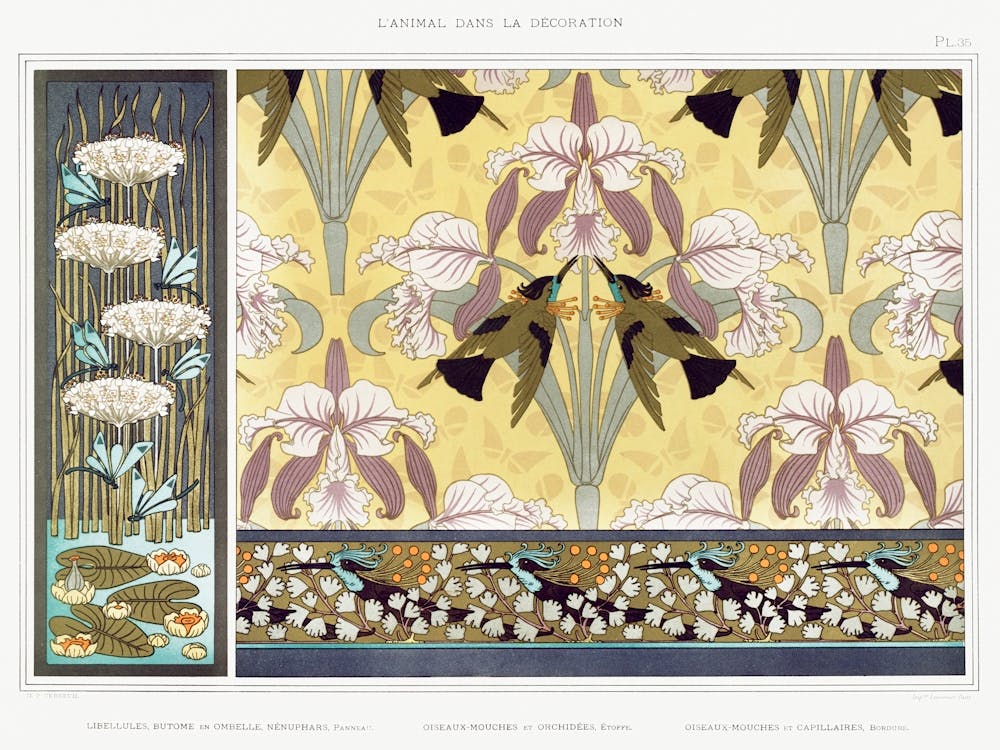Dragonflies, Umbellate Butome, Water Lilies Panel, Maurice Pillard Verneuil