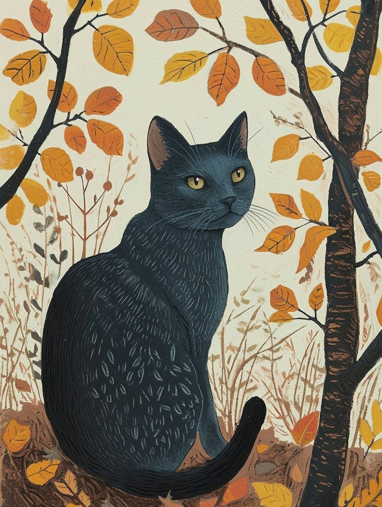 Russian Blue Cat Relief Illustration 4