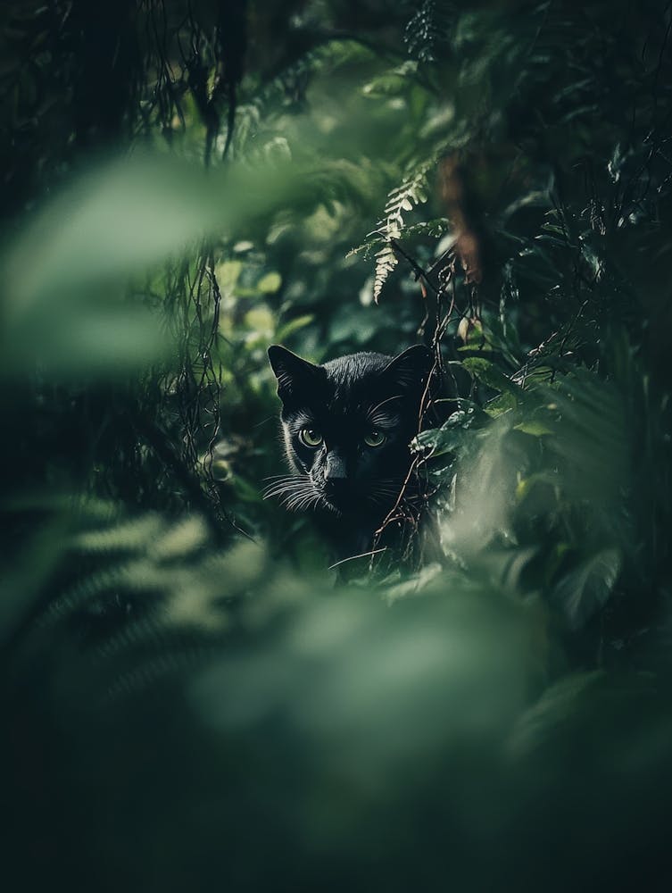 Black Cat In The Forest.Generated AI. Wall
