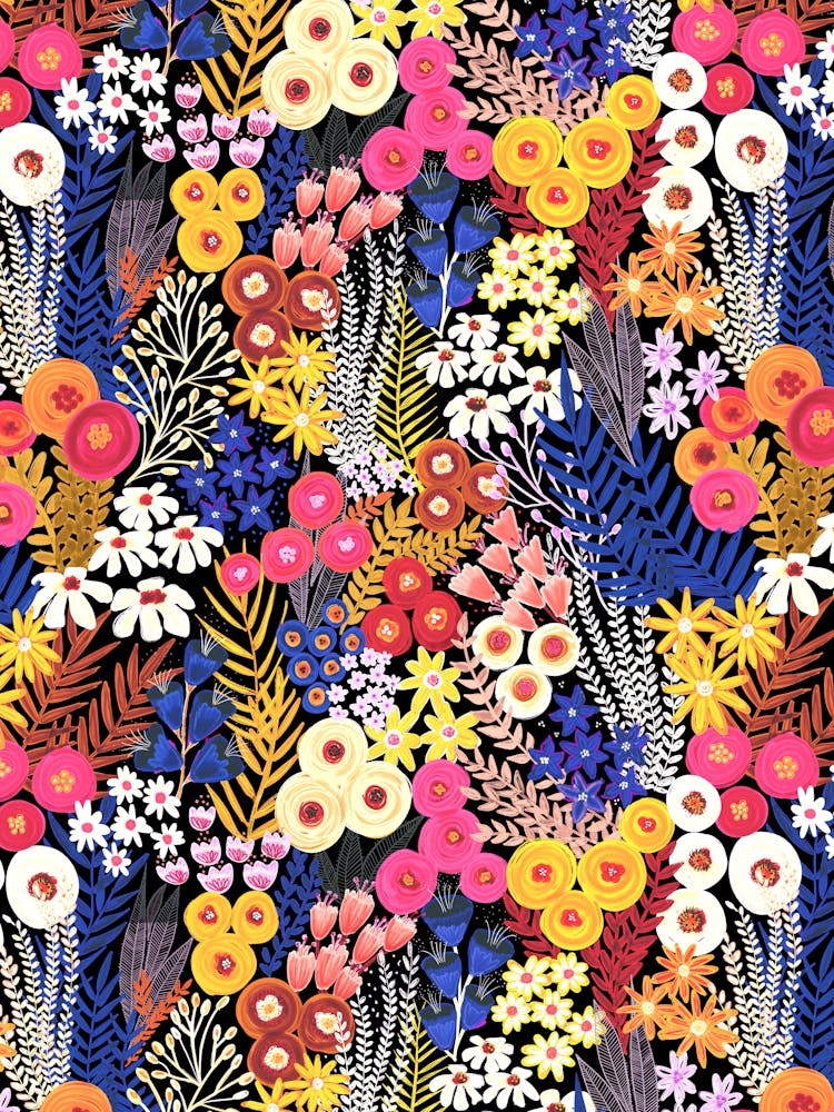 Vivid Abstract Floral Wild Flower Meadow Painterly