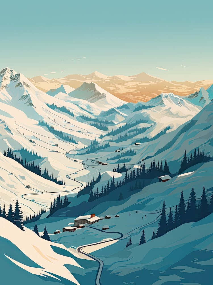 Les 3 Vallees   France, Ski Resort Illustration 1 Simple Style