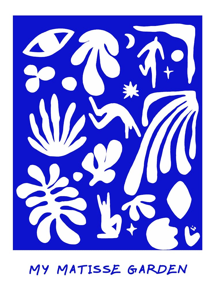 MY MATISSE GARDEN, Minimaliste Moderne Formes, Affiche, bleu, blue