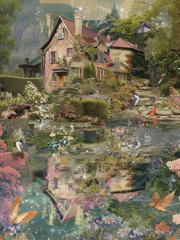 Collage Fairy Village Pond Monet Scrapbook 6