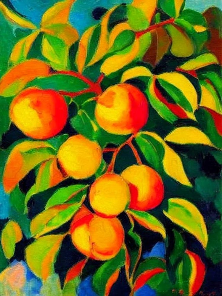 Peach Fruit Vibrant Matisse Inspired Painting Fruit