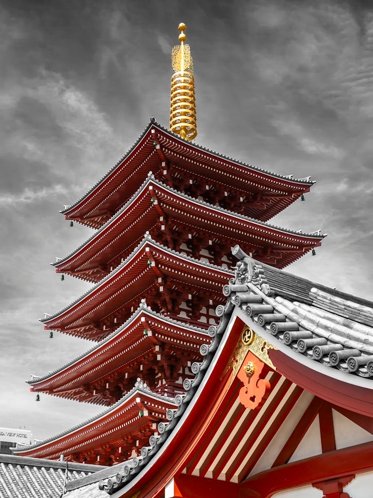 Beautiful Pagoda Of Sensoji Temple Tokyo In Colorkey