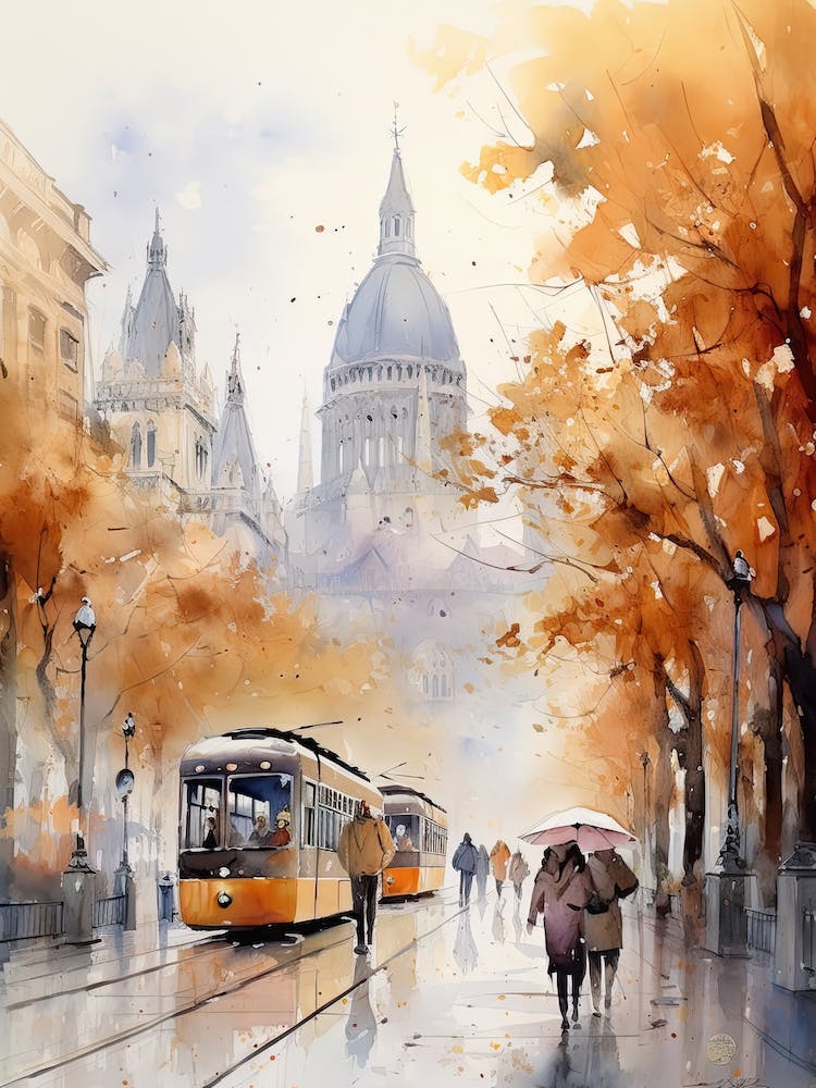 Budapest Hungary In Autumn Fall, Watercolour 2