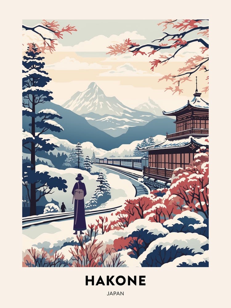 Vintage Winter Travel Poster Hakone Japan 2