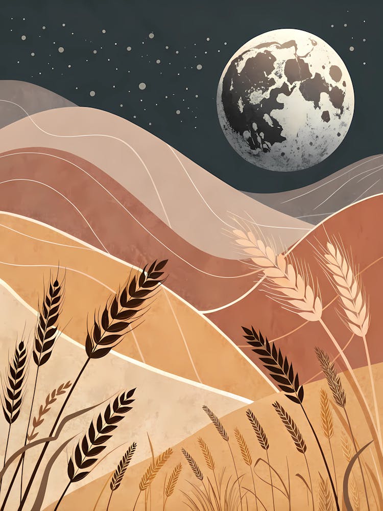 Moonlight Over Wheat Field