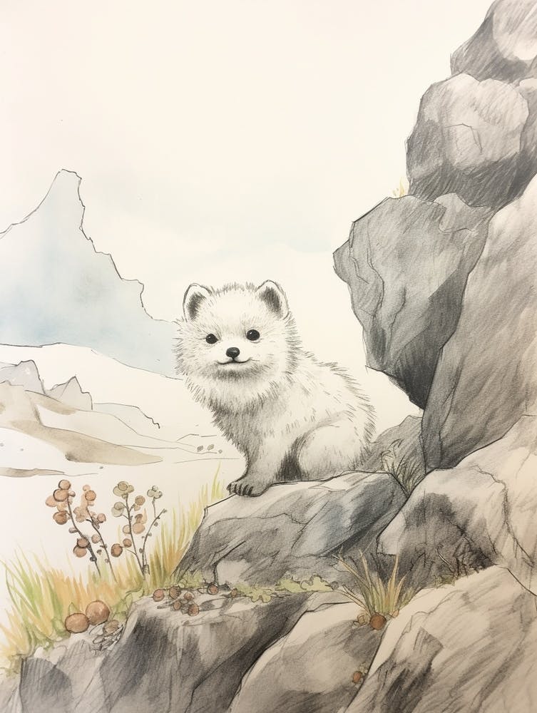 Storybook Animal Watercolour Arctic Fox 1