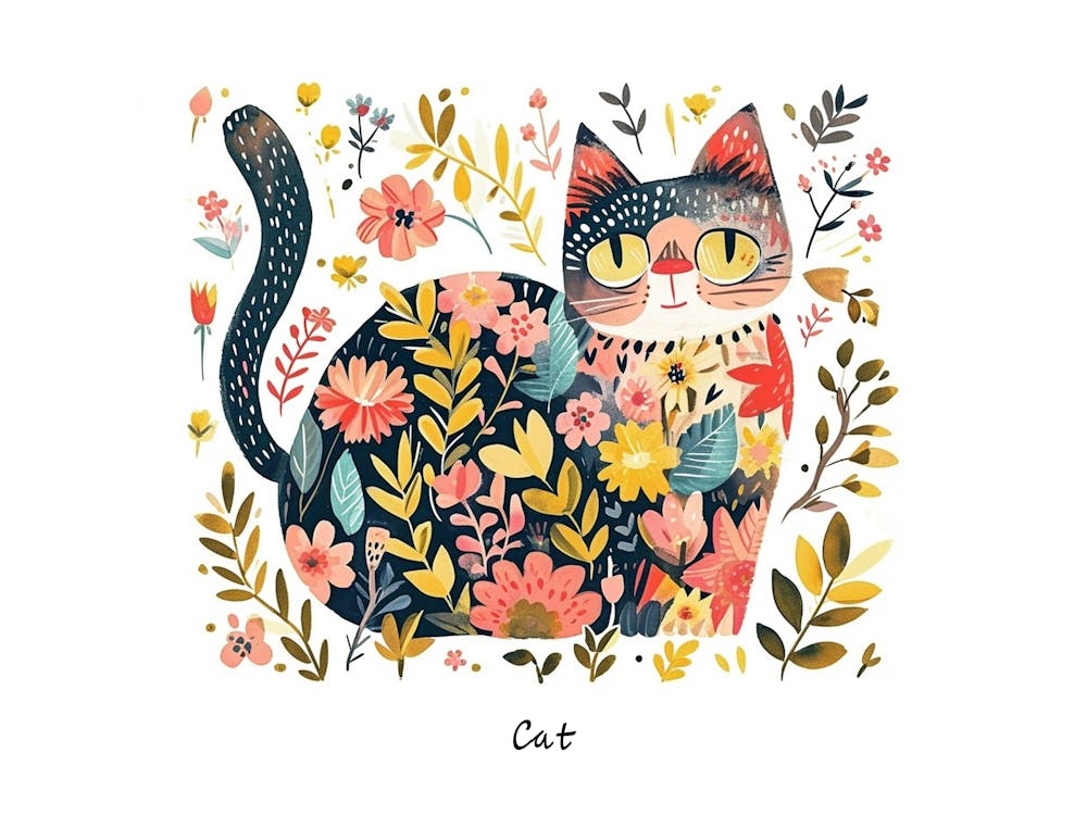 Little Floral Cat 1 Poster