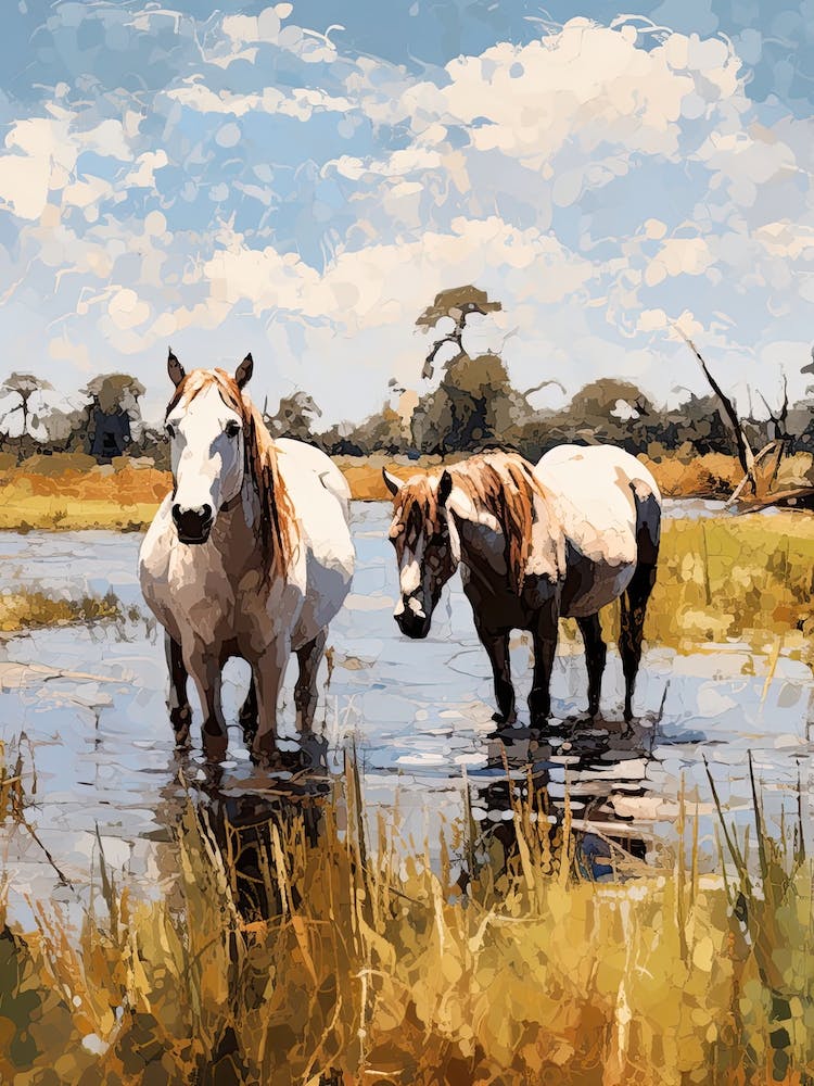 Pferde Gemälde im Okavango-Delta, Botswana 2