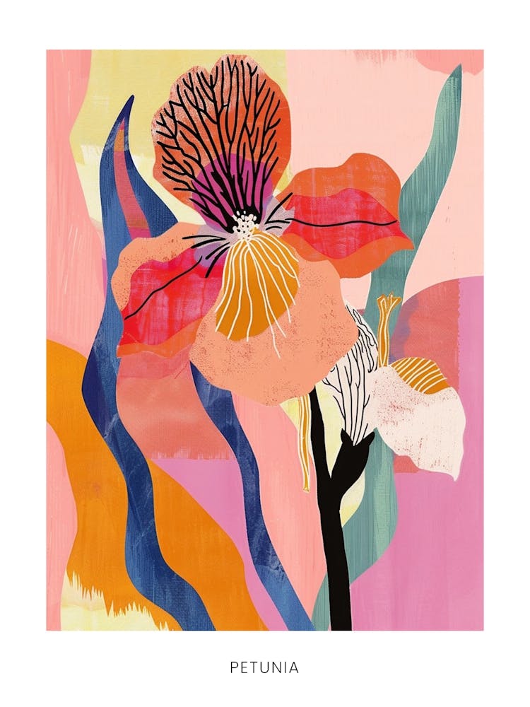 Farbenfrohe Blumenillustration Poster Petunie 3