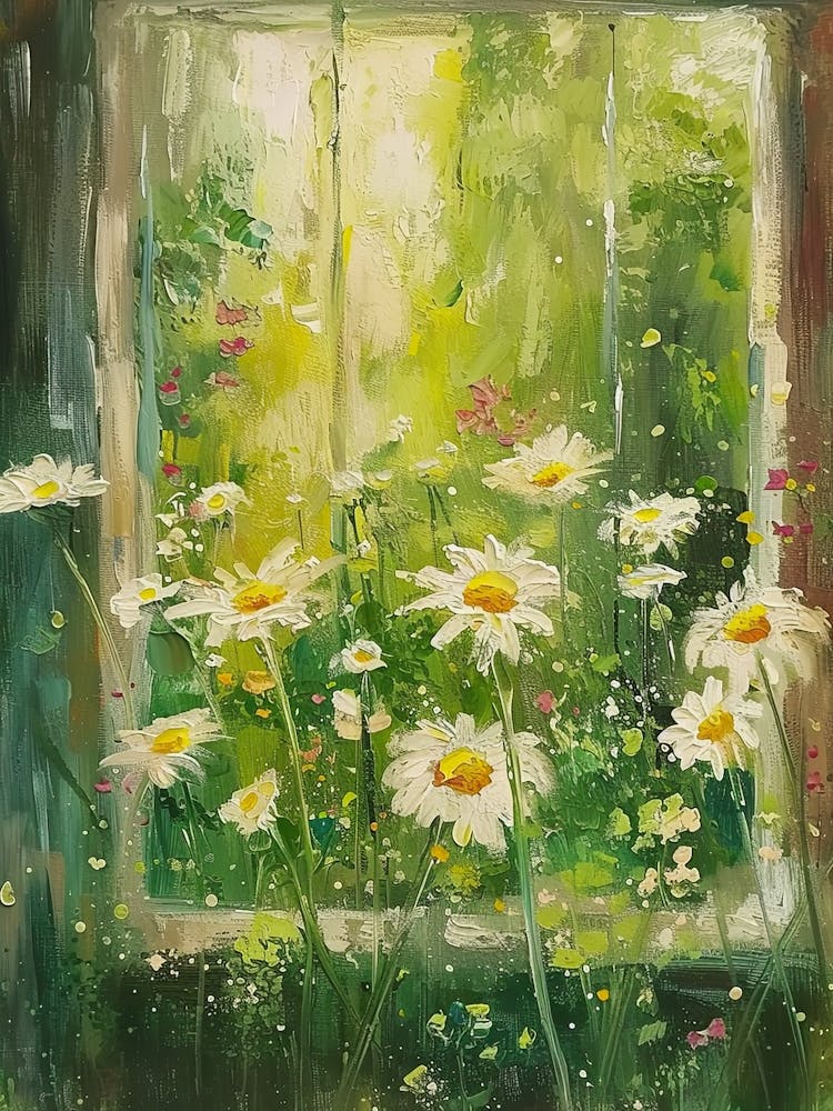 Daisies Flowers On A Cottage Window 1