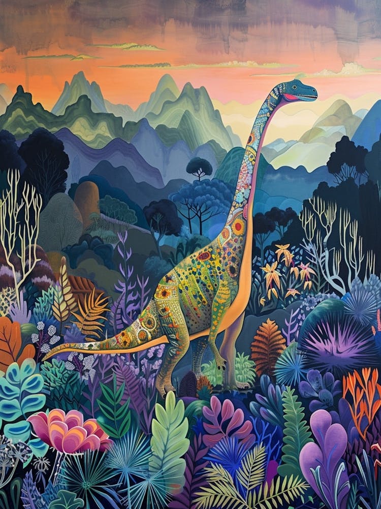 Colourful Dinosaur Pattern Drawing In The Mountains 1