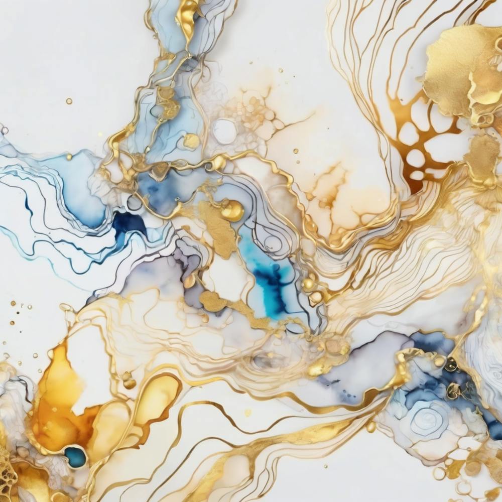 Gold And Blue Abstract Painting 1