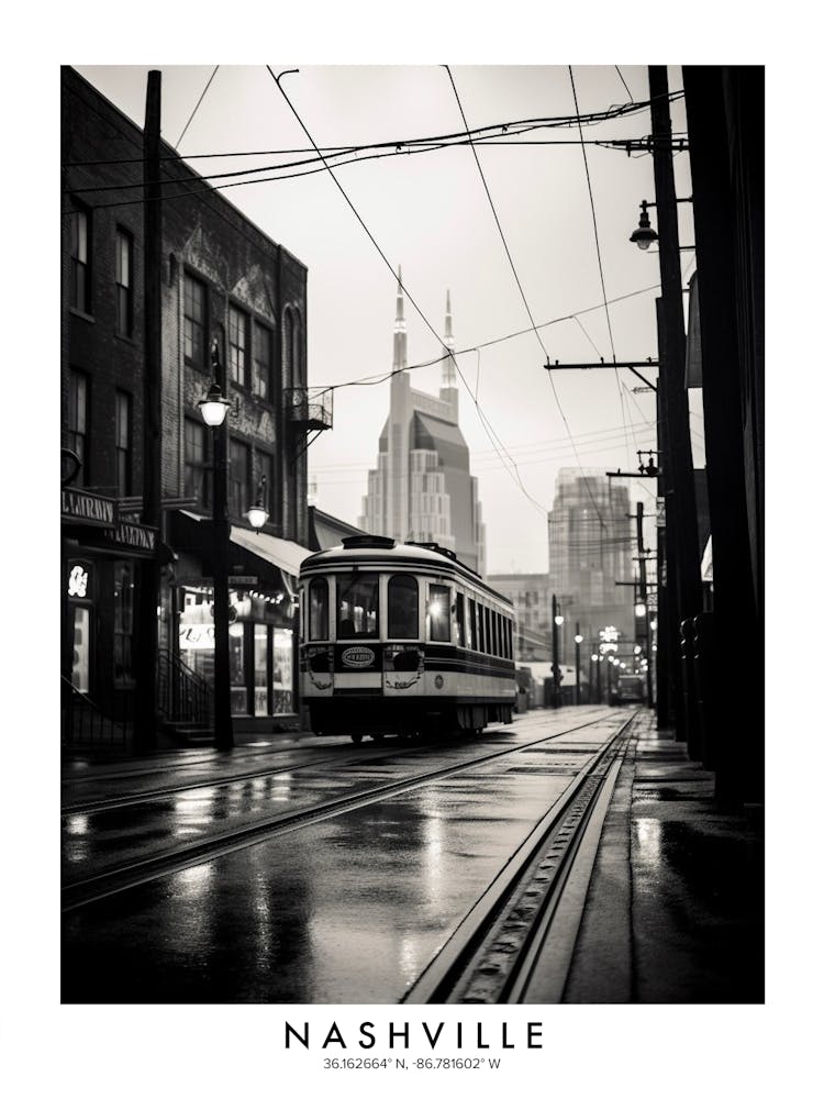 Poster Of Nashville, Black And White Analogue Photograph 4